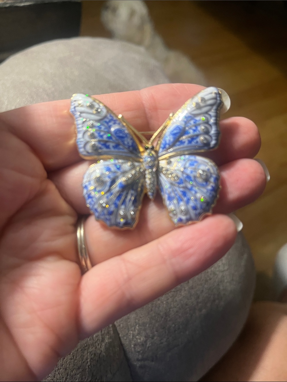 Blue and White Enamel Butterfly Brooch - Elegant Women's Jewelry 1956